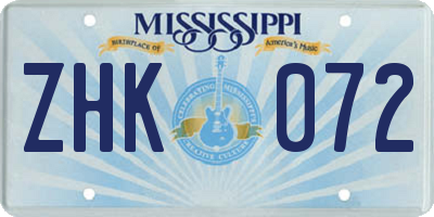 MS license plate ZHK072