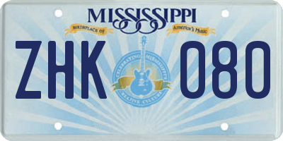 MS license plate ZHK080