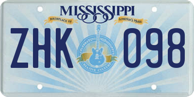 MS license plate ZHK098