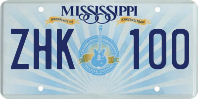 MS license plate ZHK100