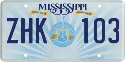 MS license plate ZHK103