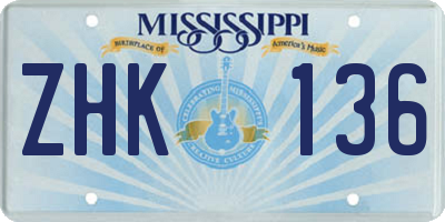 MS license plate ZHK136