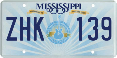 MS license plate ZHK139