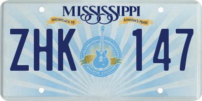 MS license plate ZHK147