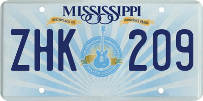 MS license plate ZHK209