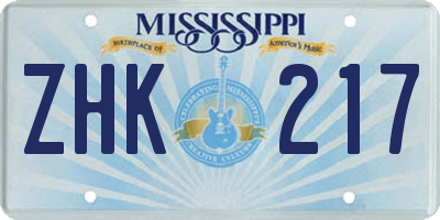 MS license plate ZHK217