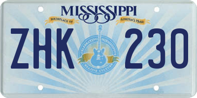 MS license plate ZHK230