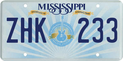 MS license plate ZHK233