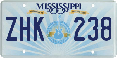 MS license plate ZHK238