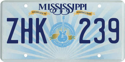 MS license plate ZHK239