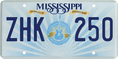 MS license plate ZHK250