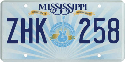 MS license plate ZHK258
