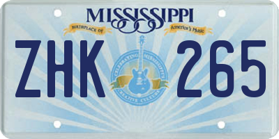 MS license plate ZHK265