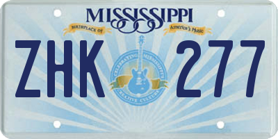 MS license plate ZHK277