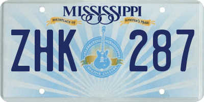 MS license plate ZHK287
