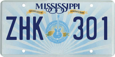 MS license plate ZHK301