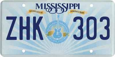 MS license plate ZHK303