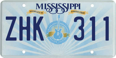 MS license plate ZHK311