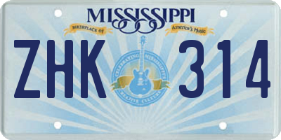 MS license plate ZHK314