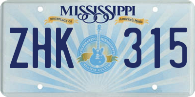 MS license plate ZHK315