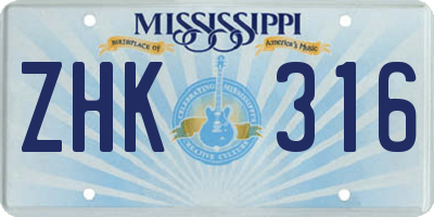 MS license plate ZHK316
