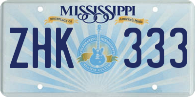 MS license plate ZHK333