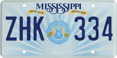 MS license plate ZHK334