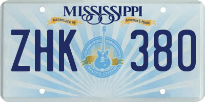 MS license plate ZHK380