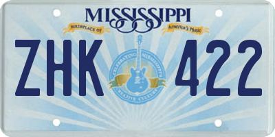 MS license plate ZHK422