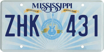 MS license plate ZHK431
