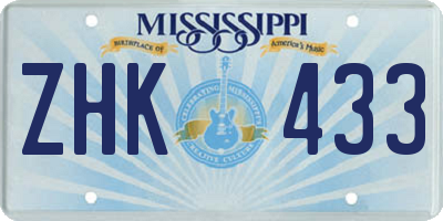 MS license plate ZHK433