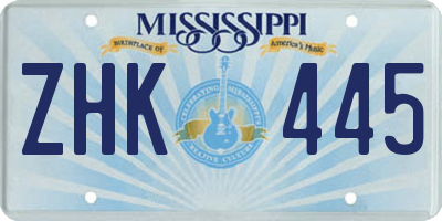MS license plate ZHK445