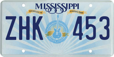 MS license plate ZHK453