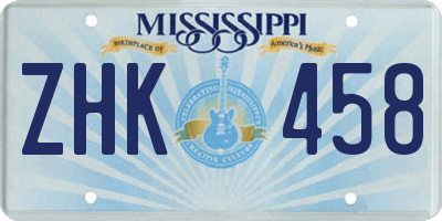 MS license plate ZHK458