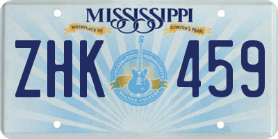 MS license plate ZHK459