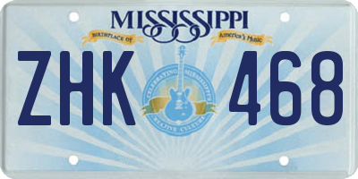 MS license plate ZHK468