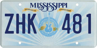 MS license plate ZHK481