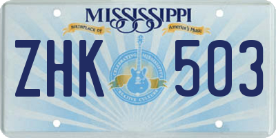 MS license plate ZHK503