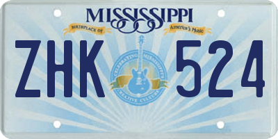 MS license plate ZHK524
