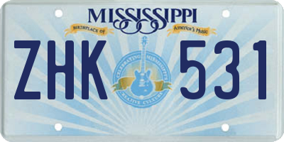 MS license plate ZHK531