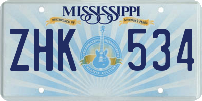 MS license plate ZHK534