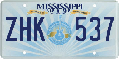MS license plate ZHK537
