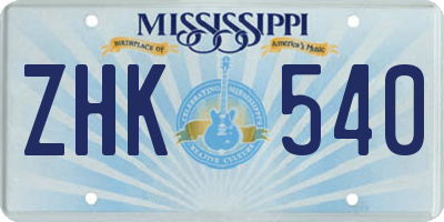 MS license plate ZHK540