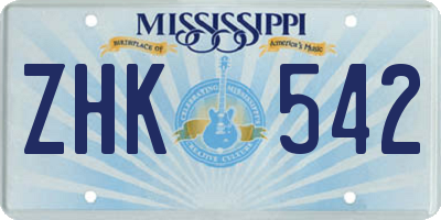 MS license plate ZHK542