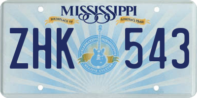 MS license plate ZHK543