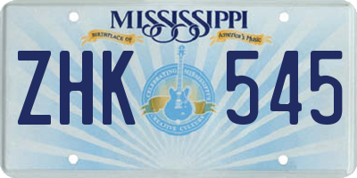 MS license plate ZHK545