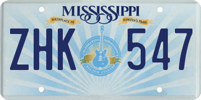 MS license plate ZHK547