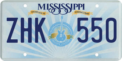 MS license plate ZHK550