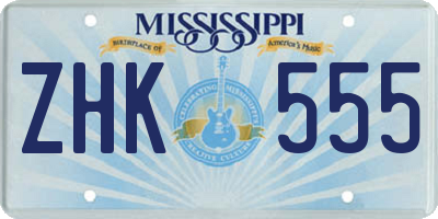 MS license plate ZHK555