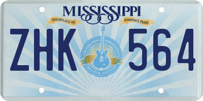 MS license plate ZHK564